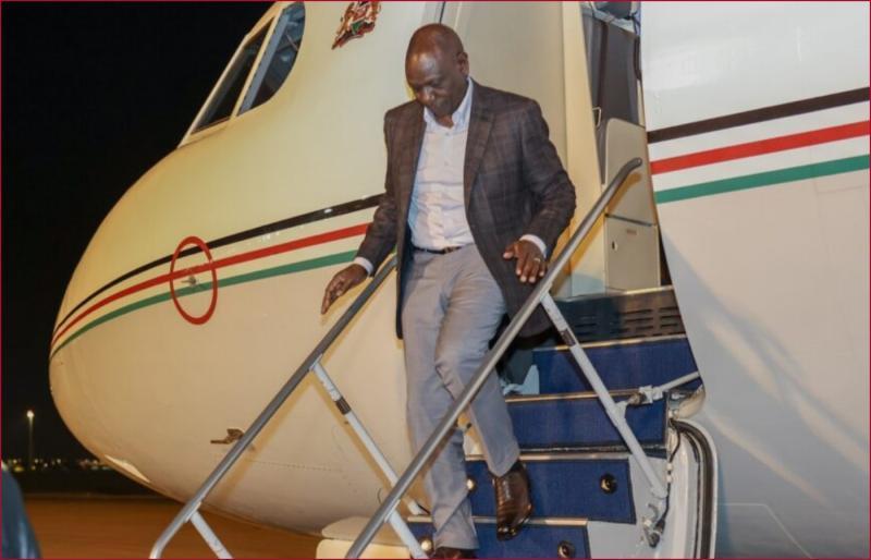 File photo of President William Ruto disembarking from a plane.
